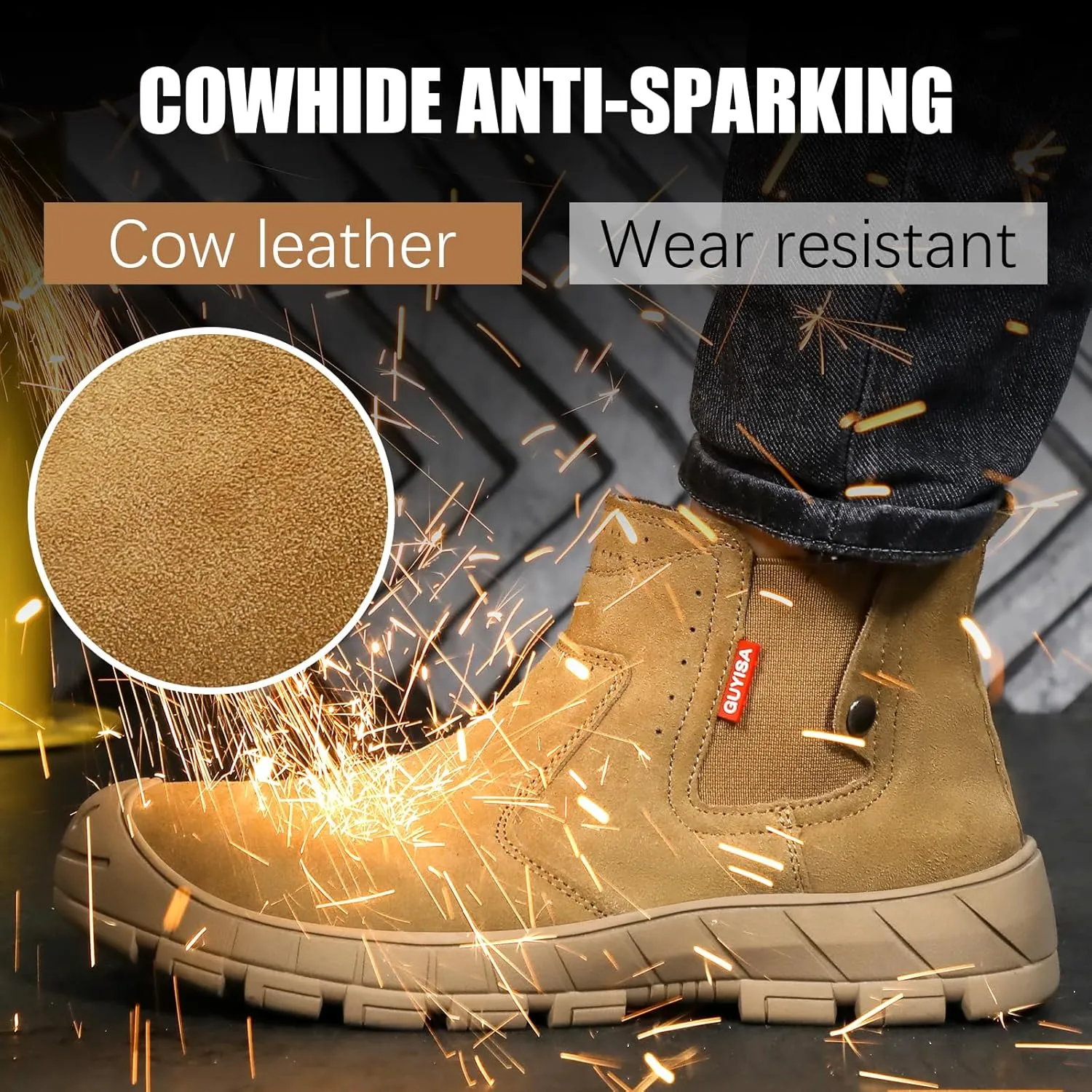 GLANOUDUN Welding Work Boots for Men Slip on Steel Toe Shoes for Men Indestructible Steel Toe Boots Welder Men's Working Shoes Fireproof Safety Footwear for Construction Men's Work & Safety Footwear