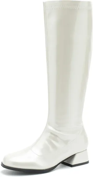 GOGO Boots for Women, Knee High Boots, Low Block Heel Zipper Boots Ladies Party Dance Shoes