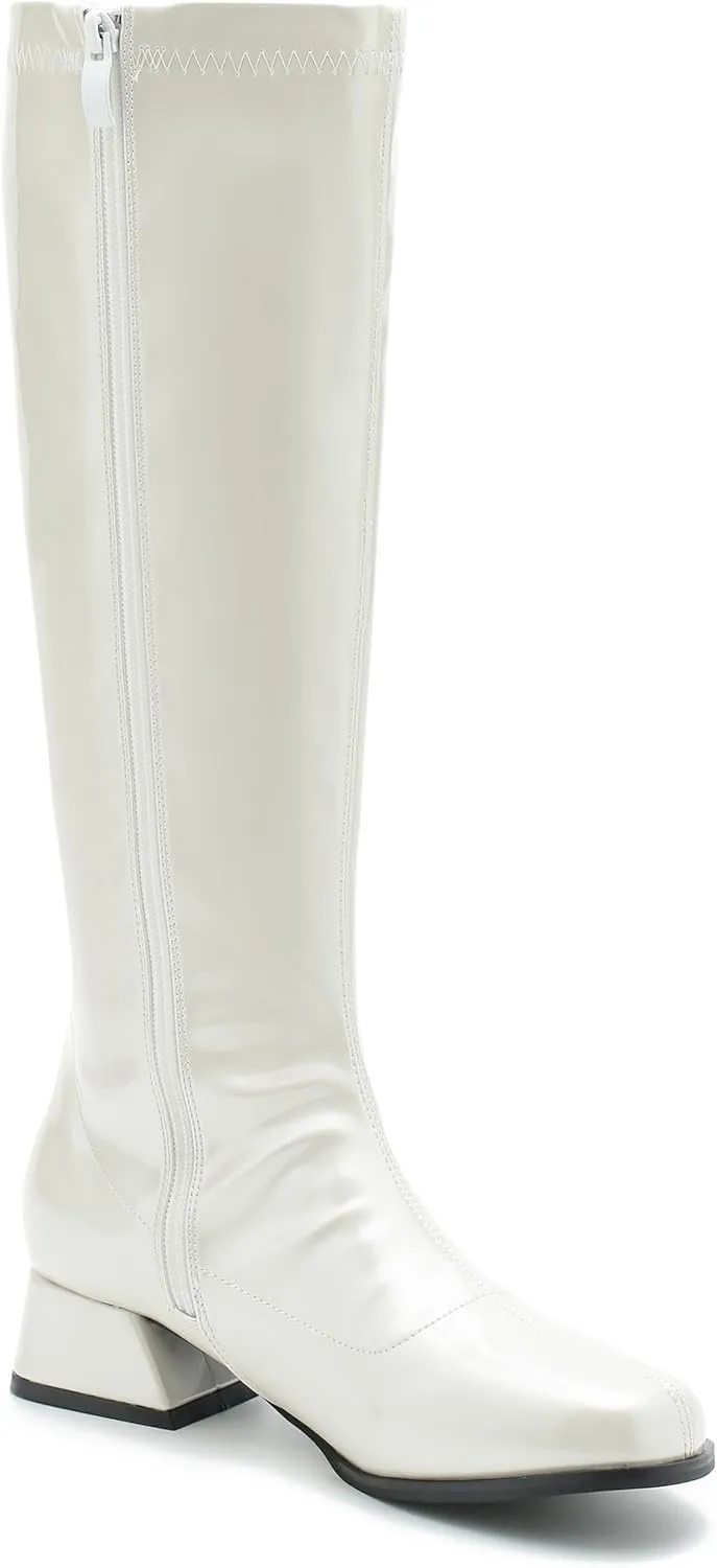 GOGO Boots for Women, Knee High Boots, Low Block Heel Zipper Boots Ladies Party Dance Shoes