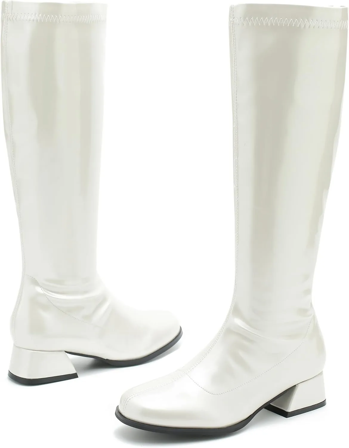GOGO Boots for Women, Knee High Boots, Low Block Heel Zipper Boots Ladies Party Dance Shoes