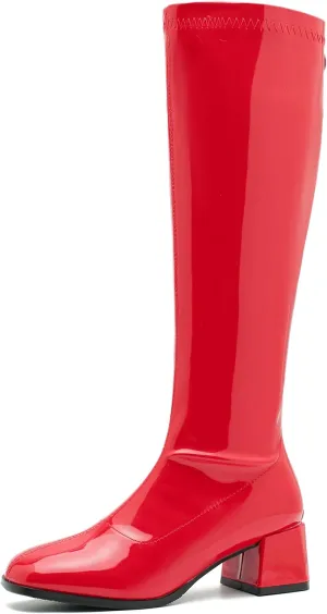 GOGO Boots for Women, Knee High Boots, Mid Block Heel Zipper Boots Ladies Party Dance Shoes