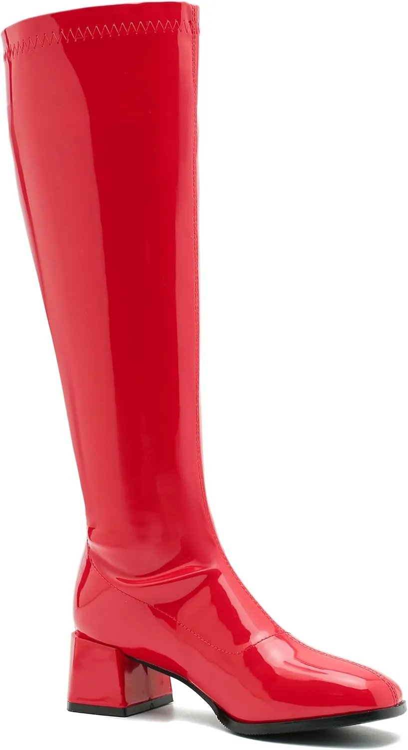 GOGO Boots for Women, Knee High Boots, Mid Block Heel Zipper Boots Ladies Party Dance Shoes