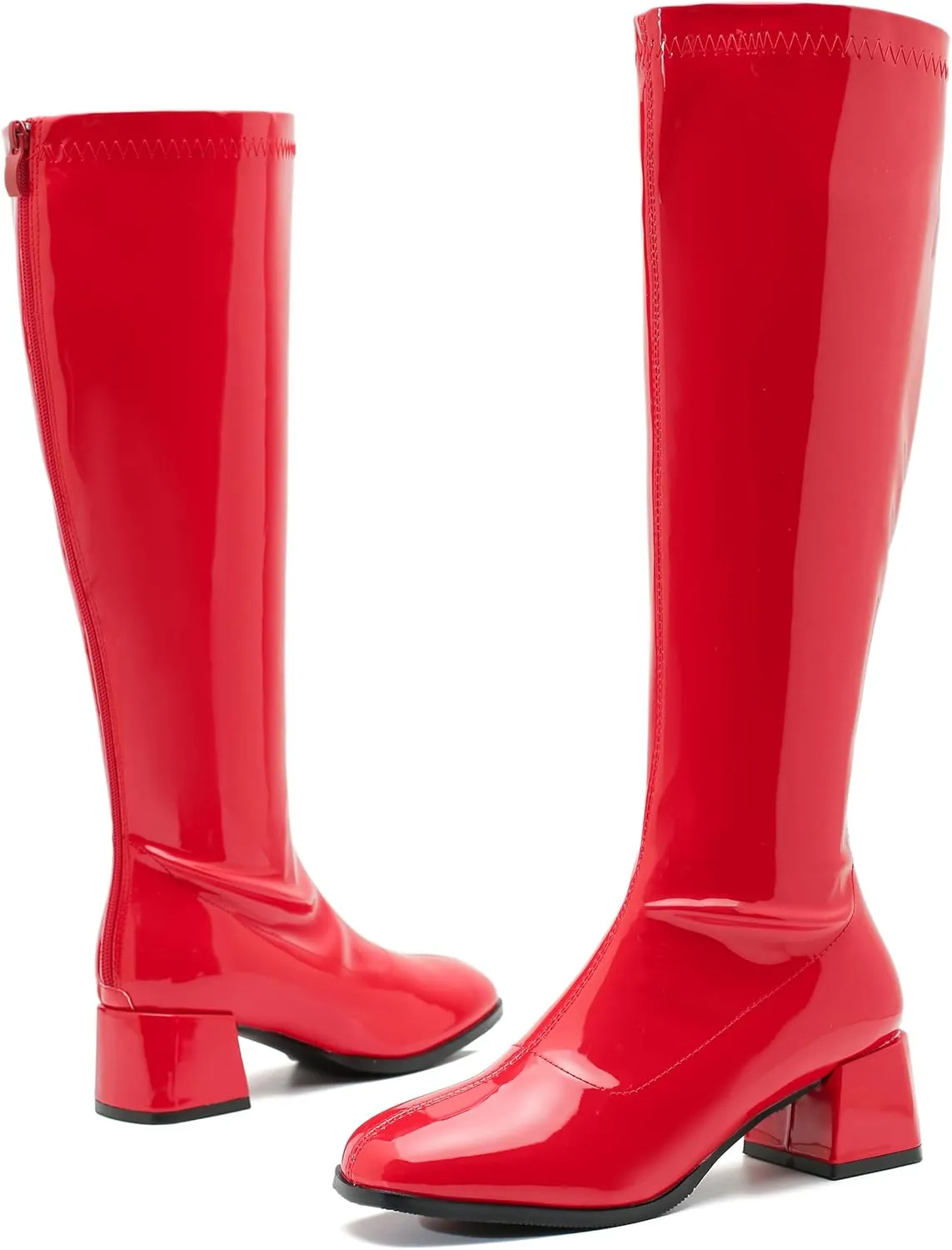 GOGO Boots for Women, Knee High Boots, Mid Block Heel Zipper Boots Ladies Party Dance Shoes