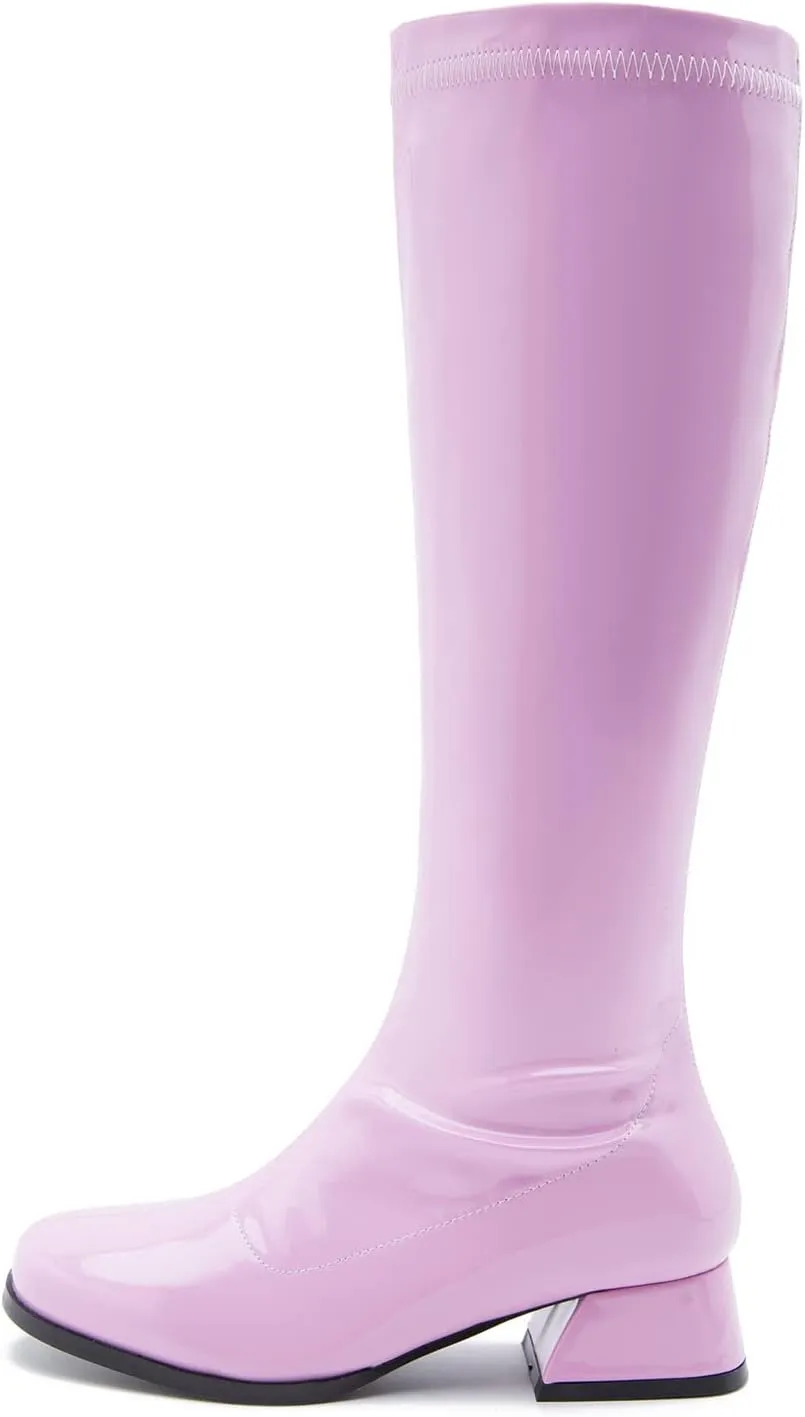 Gogo Boots For Women Square Toe Chunky Knee High Boots Side Zipper Boot Disco Costumes Dress Party Boots