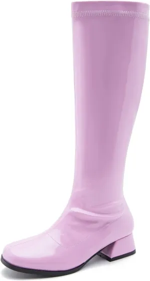 Gogo Boots For Women Square Toe Chunky Knee High Boots Side Zipper Boot Disco Costumes Dress Party Boots