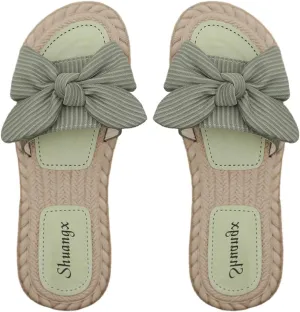 GORGLITTER Women's Bow Knot Flat Sandals Open Toe Slip On Slide Slipper Single Band Flats