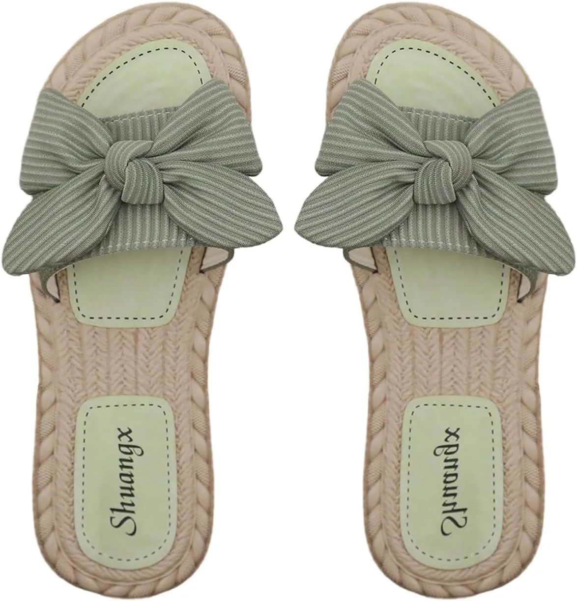 GORGLITTER Women's Bow Knot Flat Sandals Open Toe Slip On Slide Slipper Single Band Flats