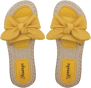 GORGLITTER Women's Bow Knot Flat Sandals Open Toe Slip On Slide Slipper Single Band Flats