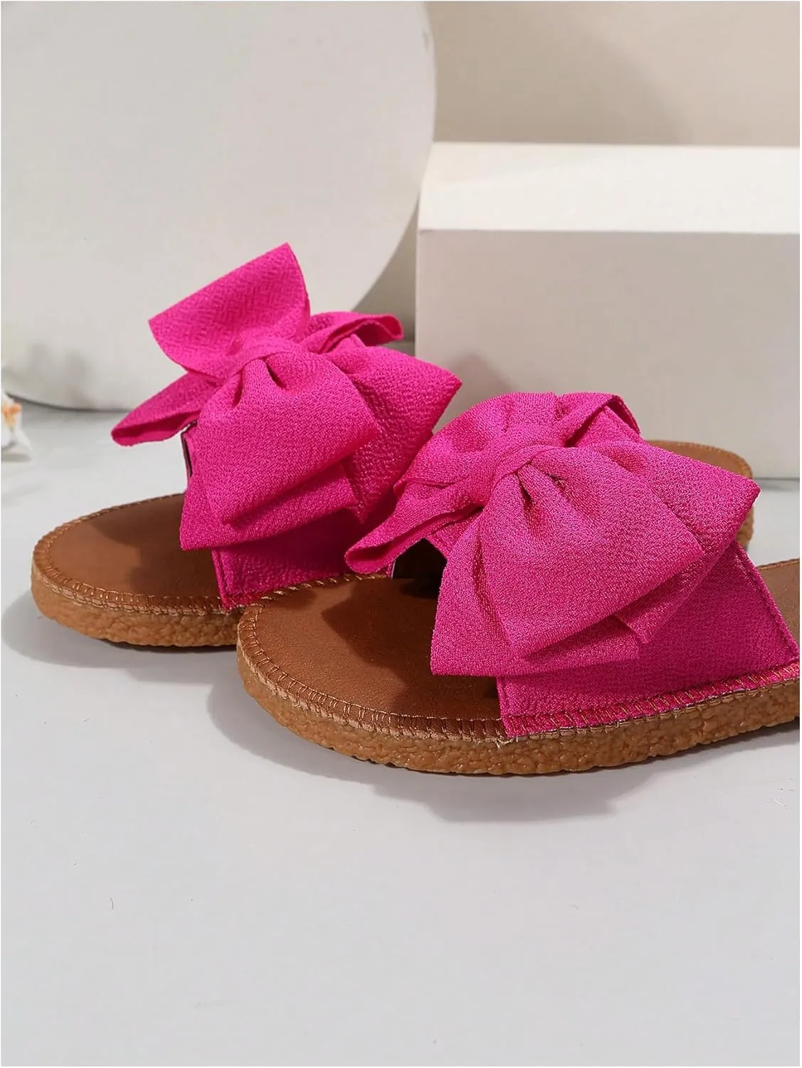 GORGLITTER Women's Bow Knot Flat Sandals Open Toe Slip On Slide Slipper Single Band Flats