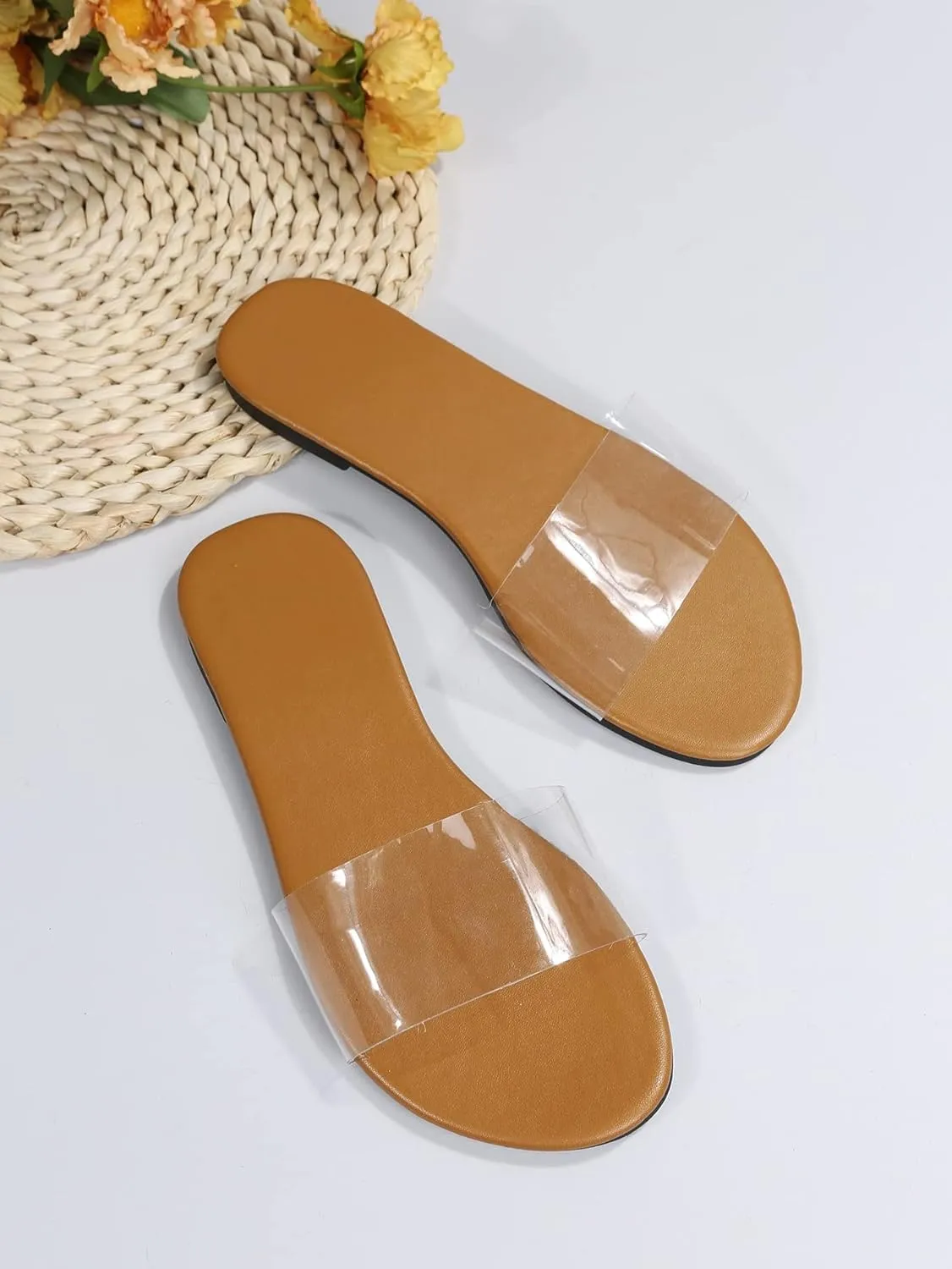 GORGLITTER Women's Clear Sandals Transparent Flat Sandals Dressy Summer Open Toe Beach Sandals