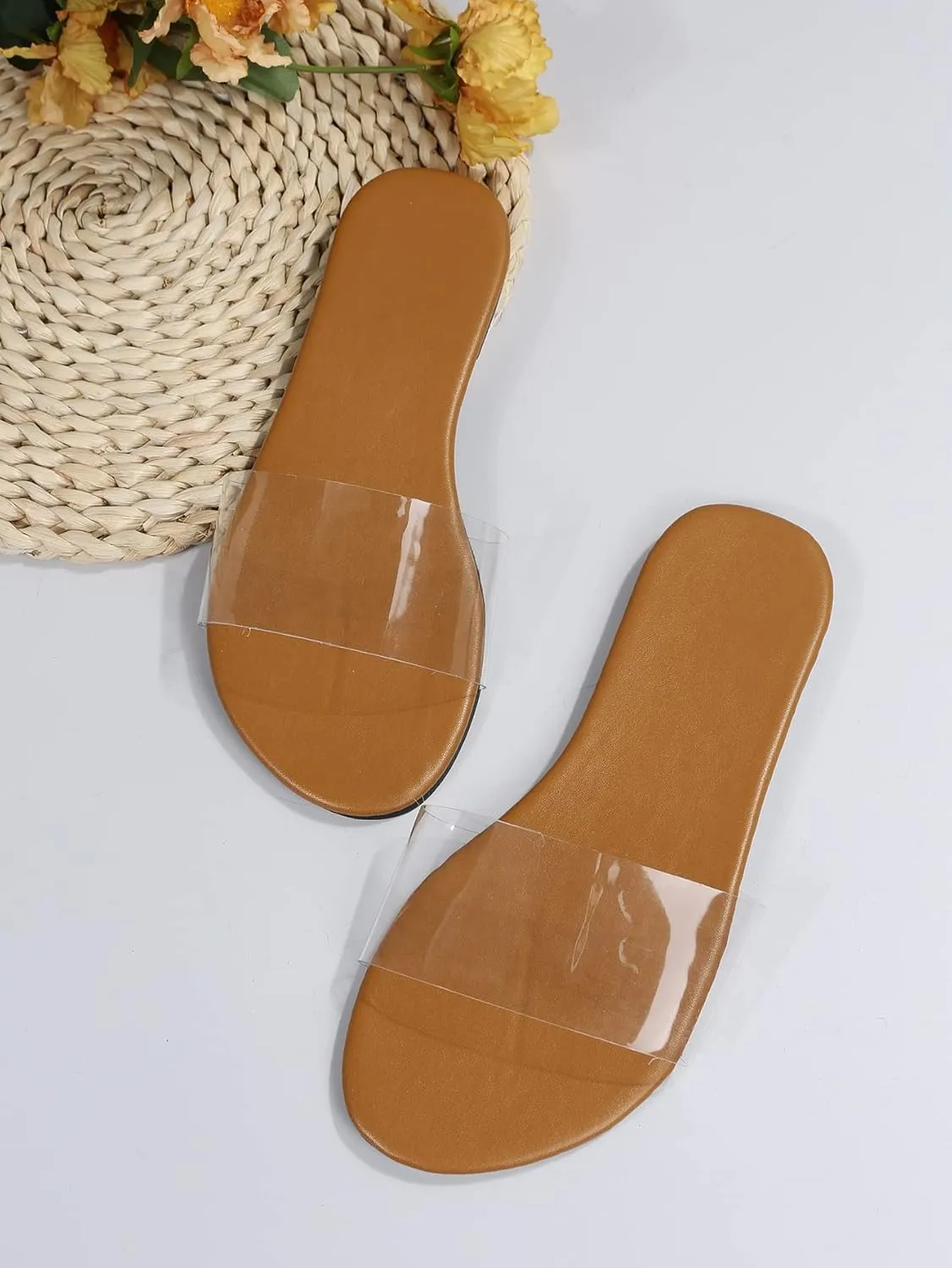 GORGLITTER Women's Clear Sandals Transparent Flat Sandals Dressy Summer Open Toe Beach Sandals