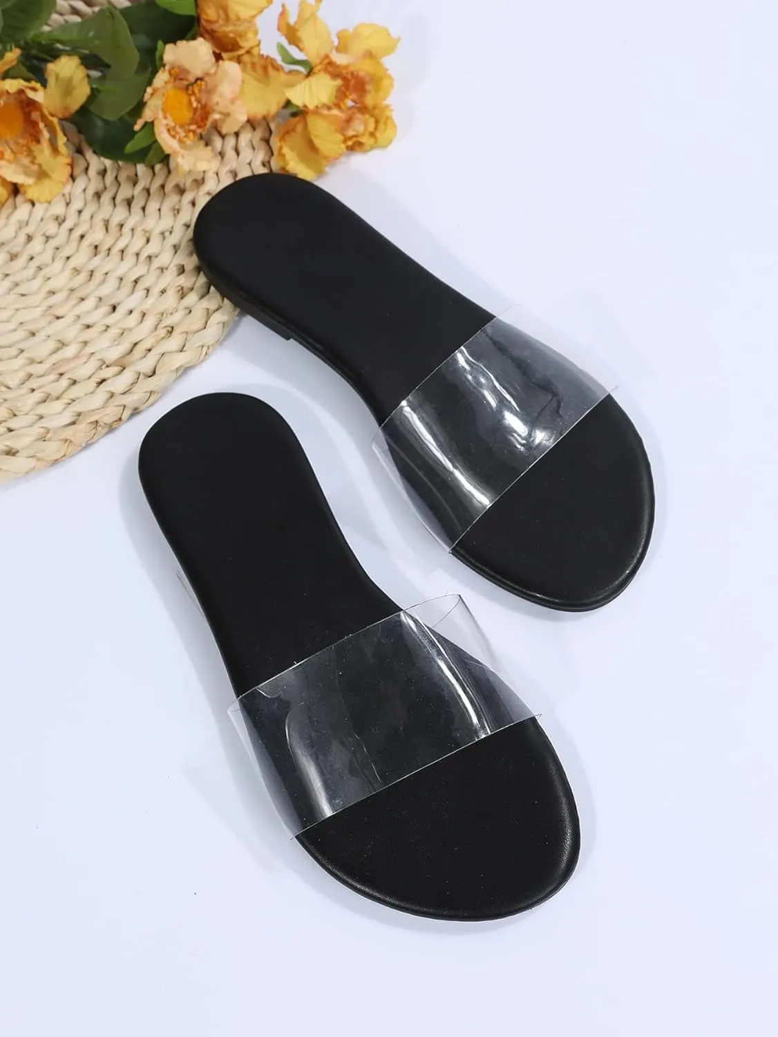 GORGLITTER Women's Clear Sandals Transparent Flat Sandals Dressy Summer Open Toe Beach Sandals