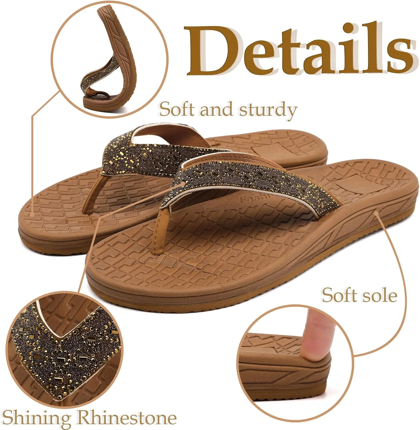 Guyarns Flip Flops Arch Support for Women,Womens Flip Flops with Rhinestone Summer Beach Comfy Thick Slides Sandals