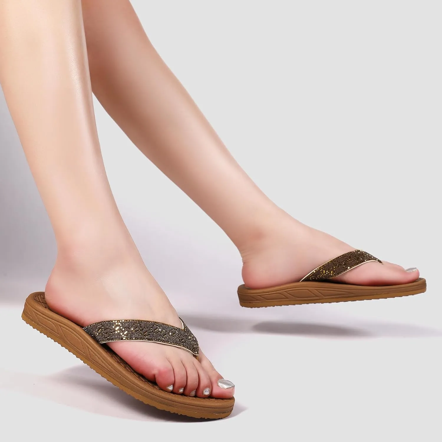 Guyarns Flip Flops Arch Support for Women,Womens Flip Flops with Rhinestone Summer Beach Comfy Thick Slides Sandals