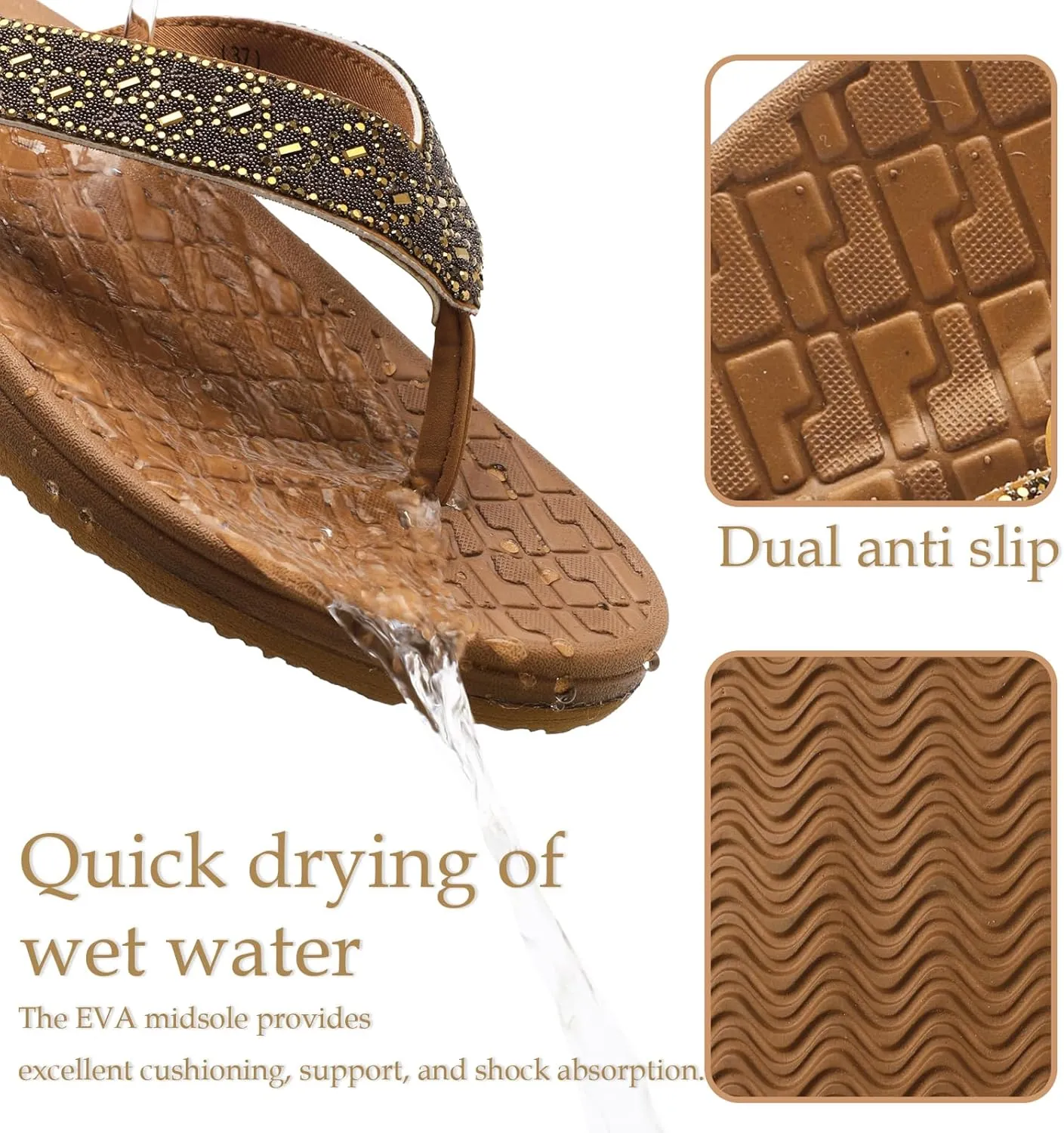 Guyarns Flip Flops Arch Support for Women,Womens Flip Flops with Rhinestone Summer Beach Comfy Thick Slides Sandals