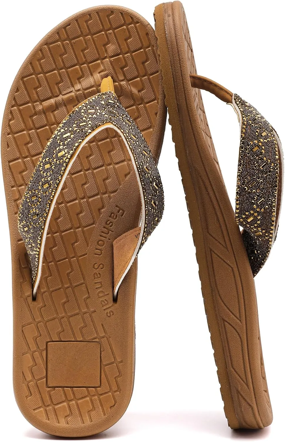 Guyarns Flip Flops Arch Support for Women,Womens Flip Flops with Rhinestone Summer Beach Comfy Thick Slides Sandals