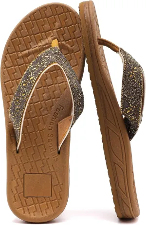 Guyarns Flip Flops Arch Support for Women,Womens Flip Flops with Rhinestone Summer Beach Comfy Thick Slides Sandals