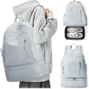 Gym Backpack for Women Men with Expandable Shoe Compartment, Mini Foldable Outdoor Weekender Hiking Bag Sports Backpack for Swimming Fitness Yoga Dancing, Blue