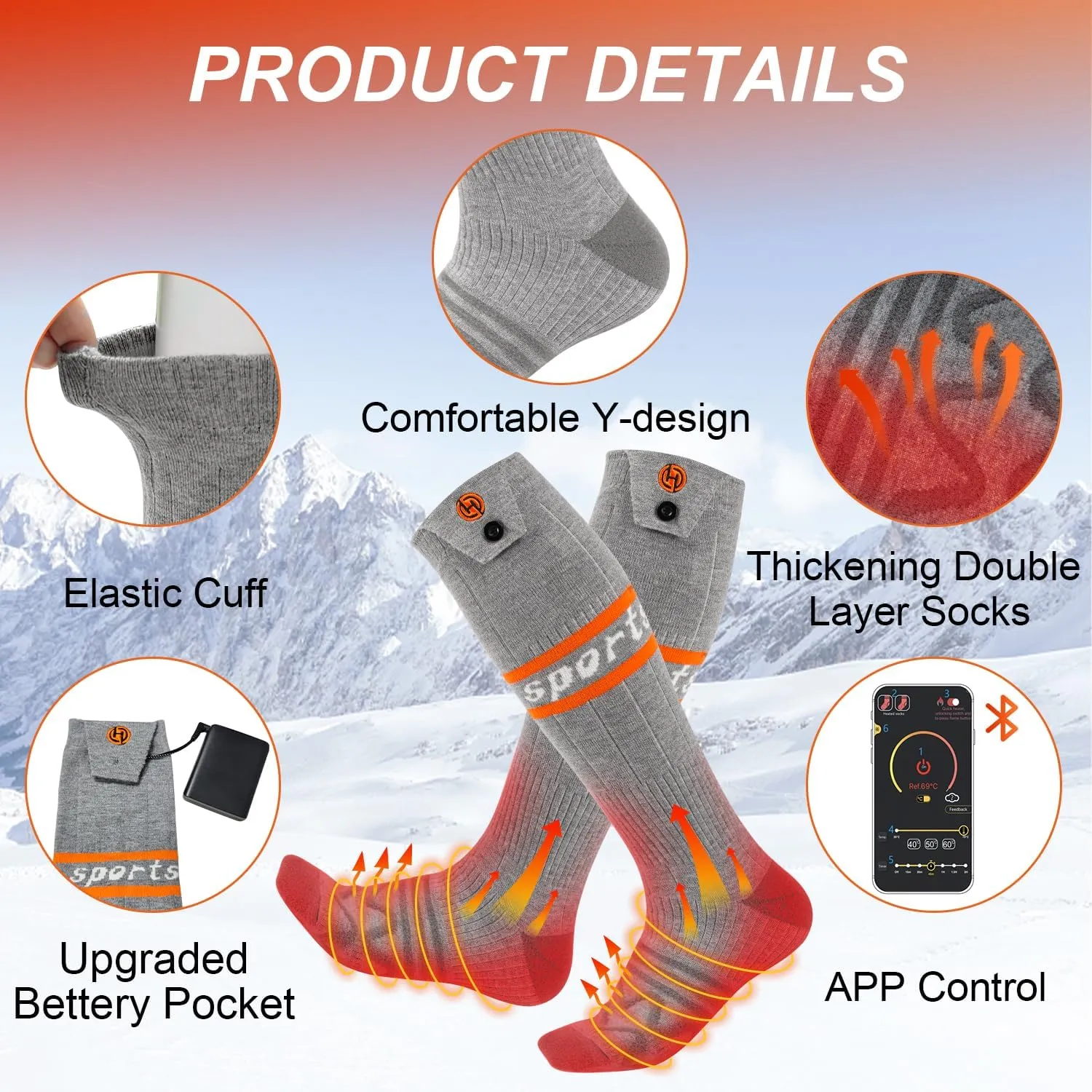 Heated Socks for Men Women APP Control Electric Heating Socks 7000mAh Rechargeable Battery Heate Thermal Socks for Winter Camping Fishing Cycling Skiing Hunting Hiking