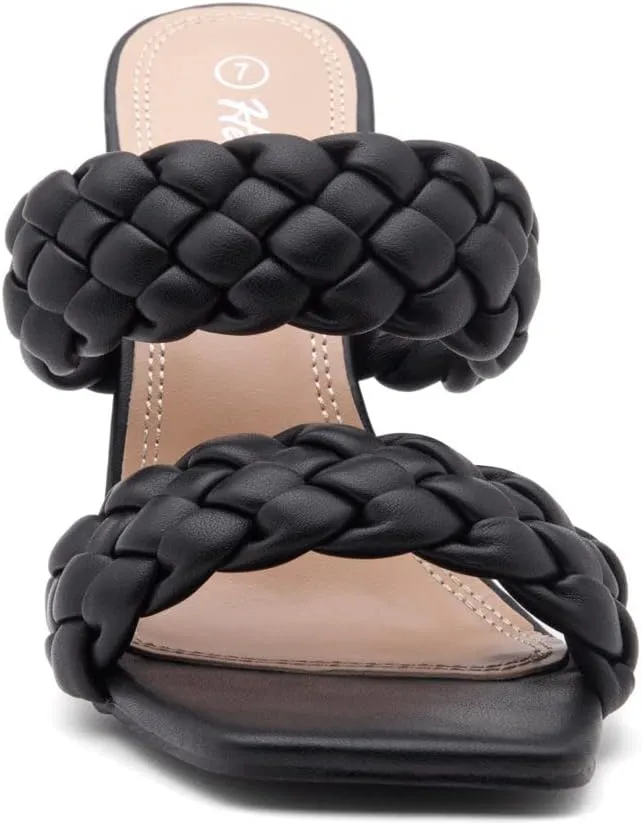 Herstyle Womens Lilah Braided heeled Sandals Square Open Toe Stiletto Heels Double Strappy Dress Casual Pumps Mules