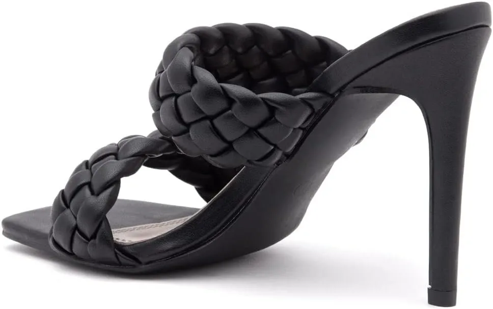Herstyle Womens Lilah Braided heeled Sandals Square Open Toe Stiletto Heels Double Strappy Dress Casual Pumps Mules