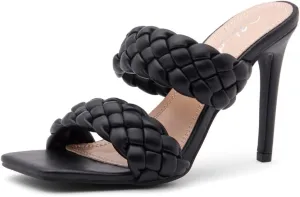 Herstyle Womens Lilah Braided heeled Sandals Square Open Toe Stiletto Heels Double Strappy Dress Casual Pumps Mules