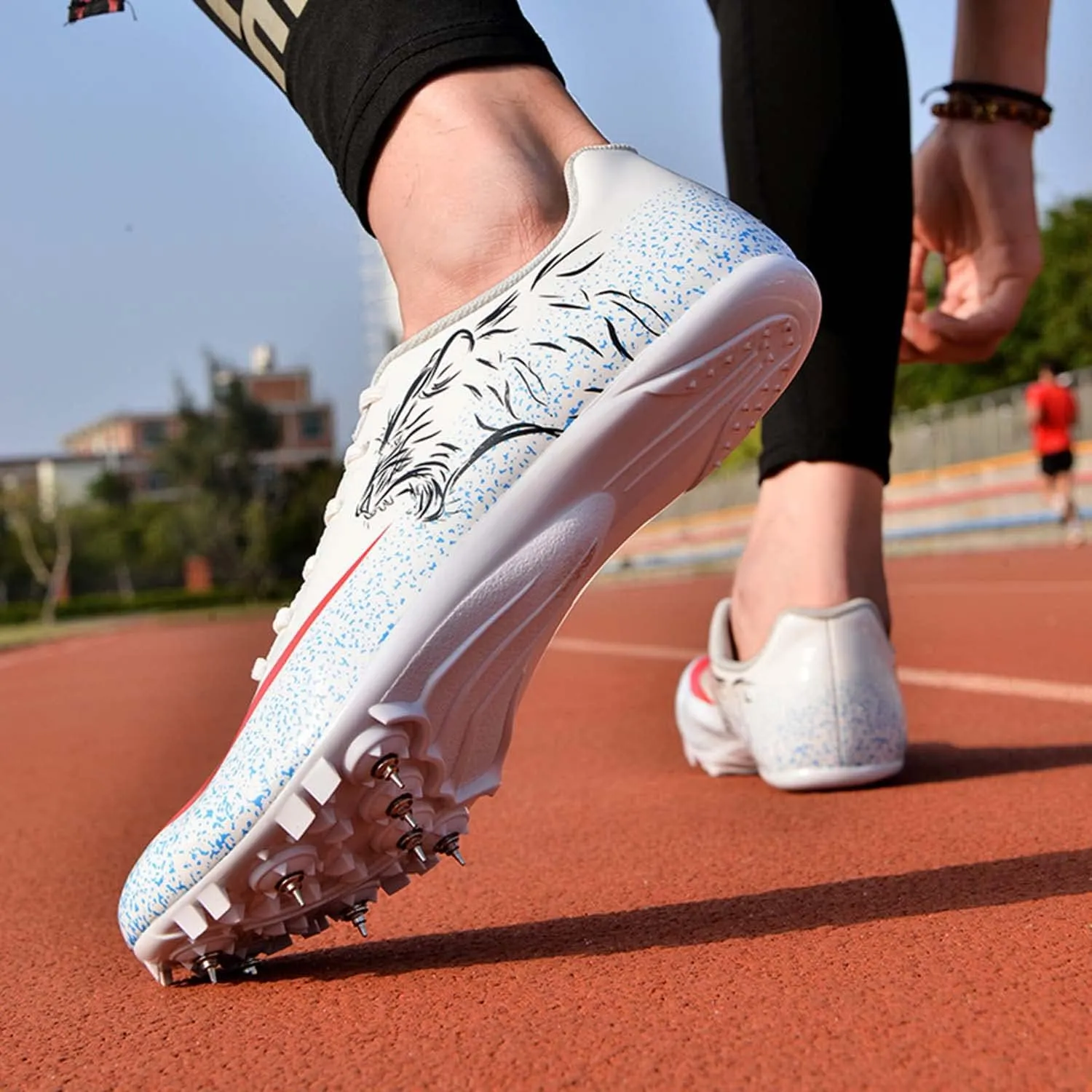 HESBITEUL Mens Track and Field Shoes Sprint Sport Sneakers Youth Professional Training Racing Running Shoes