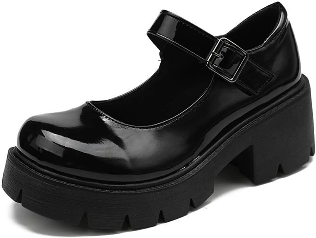 HINDOLA Platform Mary Janes Shoes Women Chunky Loafers Round Toe Gothic Black Lolita Shoes Ankle Strap Uniform Dress Pumps