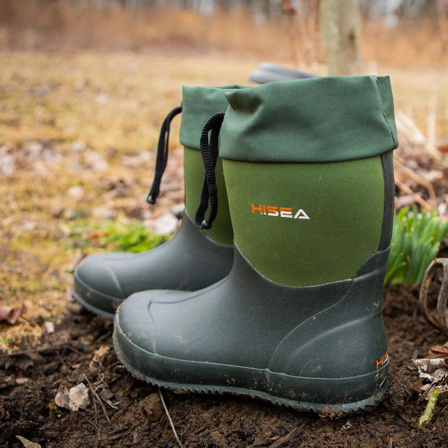 HISEA Men's Rain Boots, Garden Boots Ankle High Waterproof Neoprene Rubber Mud Boots
