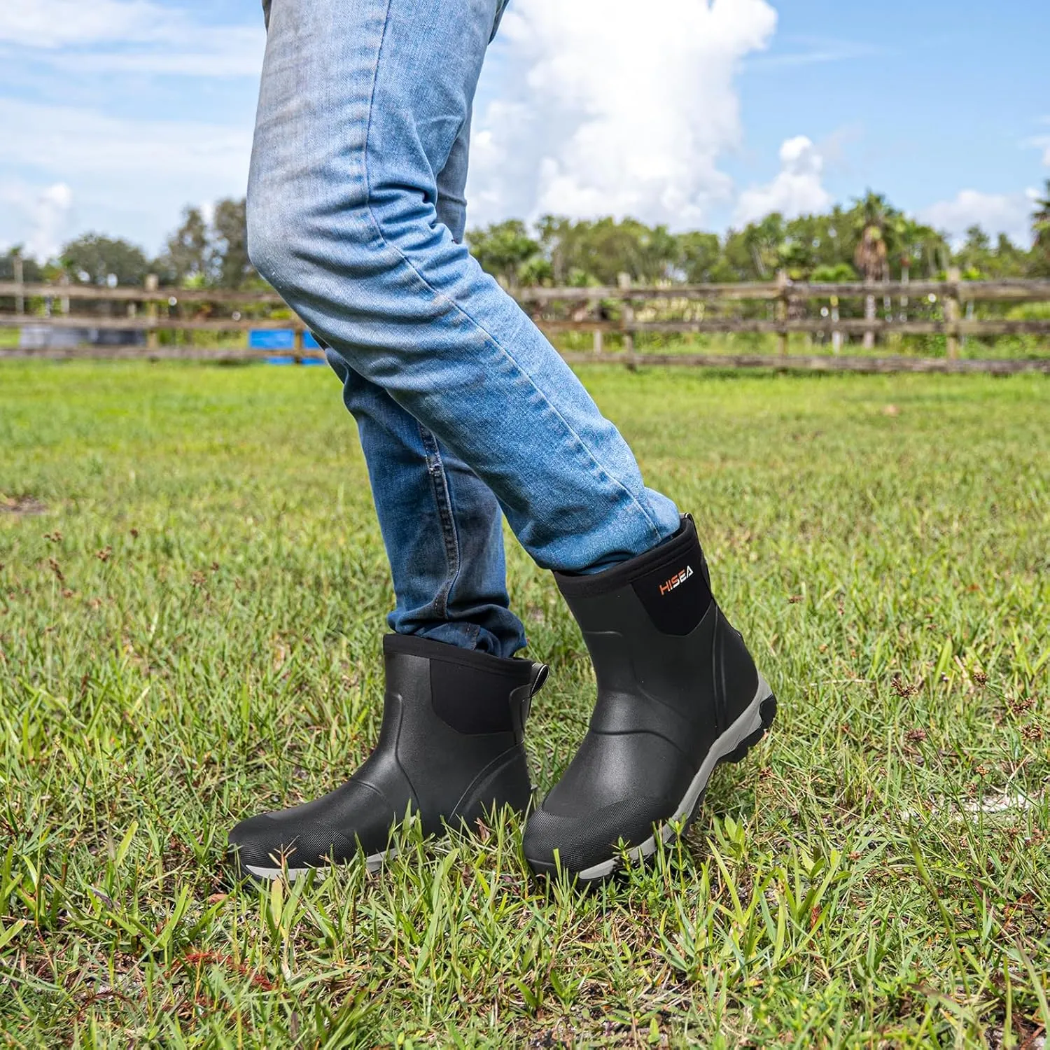 HISEA Upgraded Excursion Pro Men's Rain Boots, Ankle Height Rubber Hunting Boots Waterproof Insulated Neoprene Boots Durable Outdoor Mud Booties for Hunting Gardening Farming Fishing and Yard Work