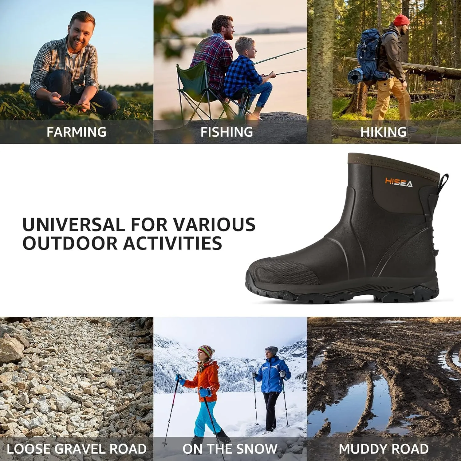 HISEA Upgraded Excursion Pro Men's Rain Boots, Ankle Height Rubber Hunting Boots Waterproof Insulated Neoprene Boots Durable Outdoor Mud Booties for Hunting Gardening Farming Fishing and Yard Work