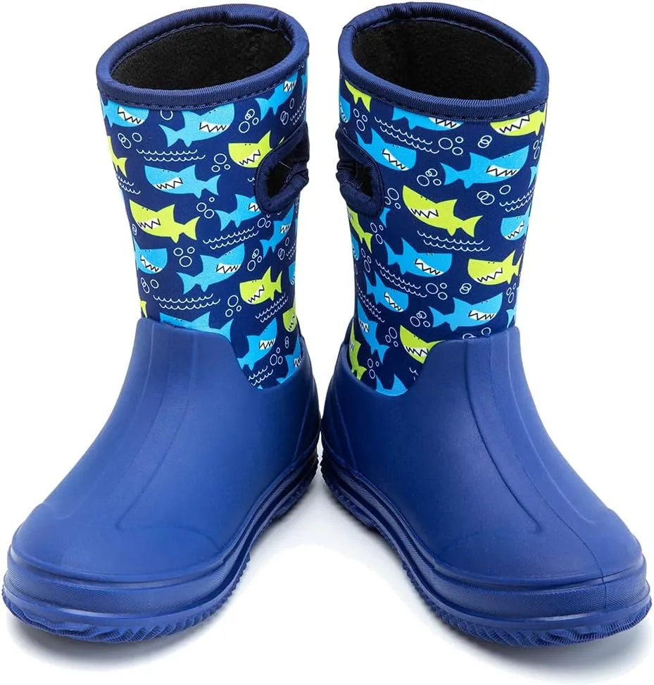 HugRain Toddler Kids Adorable Warm Neoprene Waterproof Rain Boots