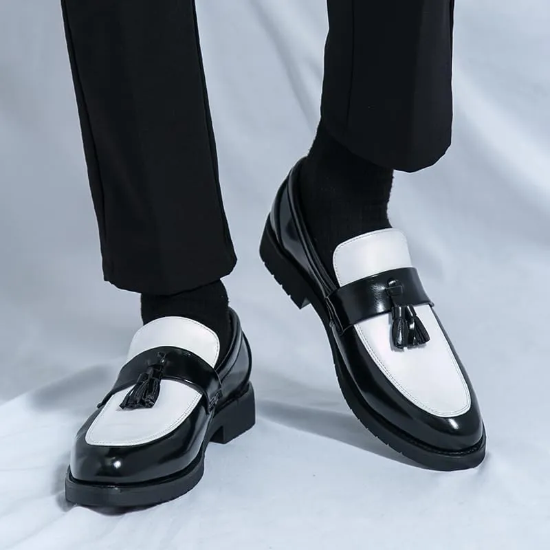 HuitJours Men Two Tone Colors Penny Loafer Slip On Pull on Dress Shoes Casual Boat Shoes Moccasins
