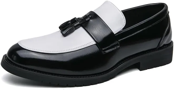 HuitJours Men Two Tone Colors Penny Loafer Slip On Pull on Dress Shoes Casual Boat Shoes Moccasins