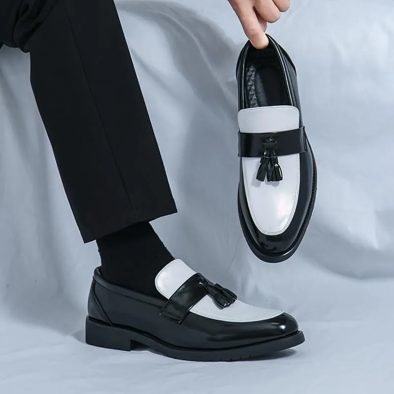 HuitJours Men Two Tone Colors Penny Loafer Slip On Pull on Dress Shoes Casual Boat Shoes Moccasins