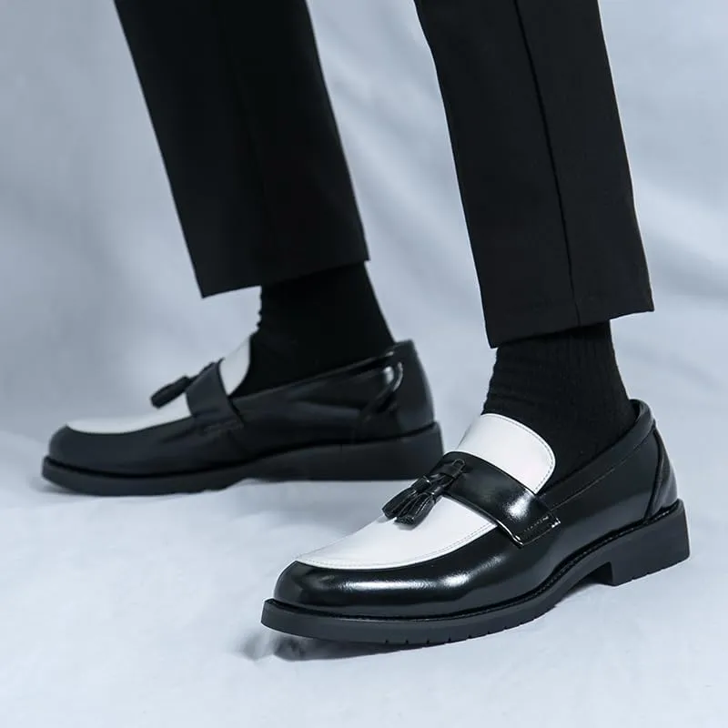 HuitJours Men Two Tone Colors Penny Loafer Slip On Pull on Dress Shoes Casual Boat Shoes Moccasins