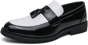 HuitJours Men Two Tone Colors Penny Loafer Slip On Pull on Dress Shoes Casual Boat Shoes Moccasins