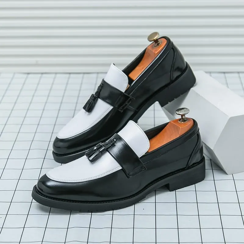 HuitJours Men Two Tone Colors Penny Loafer Slip On Pull on Dress Shoes Casual Boat Shoes Moccasins