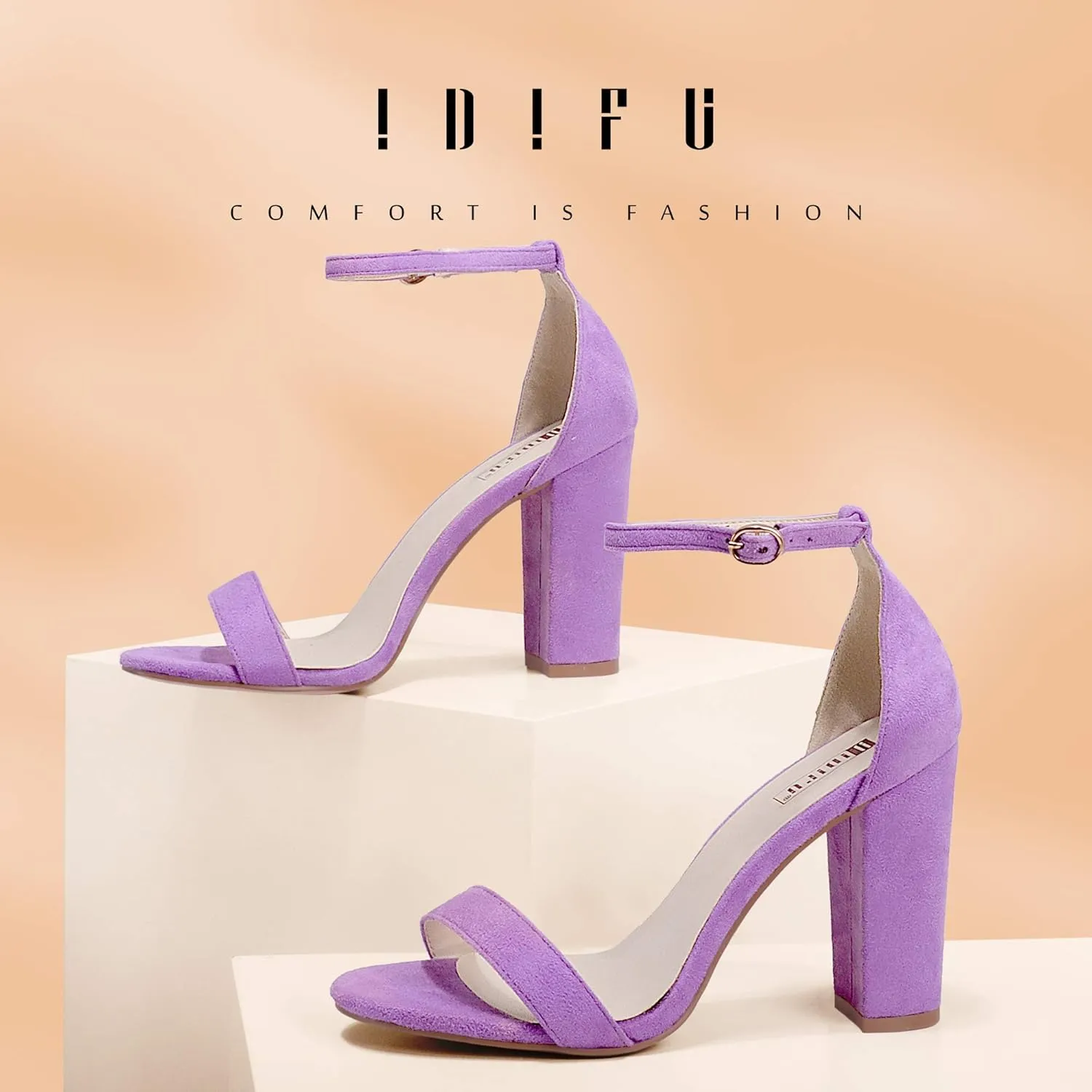 IDIFU Women's IN4 Cookie-HI Chunky High Heel Sandals Open Toe Ankle Strap Wedding Bridal Prom Dress Shoes For Women Bride Bridesmaid