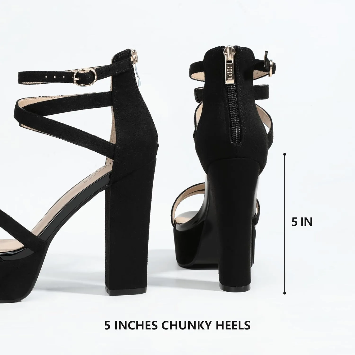 IDIFU Women's Platform Chunky High Heels Dress Sandals Open Toe Ankle Strap Strappy Wedding Bridal Party Dance Shoes For Women Bride