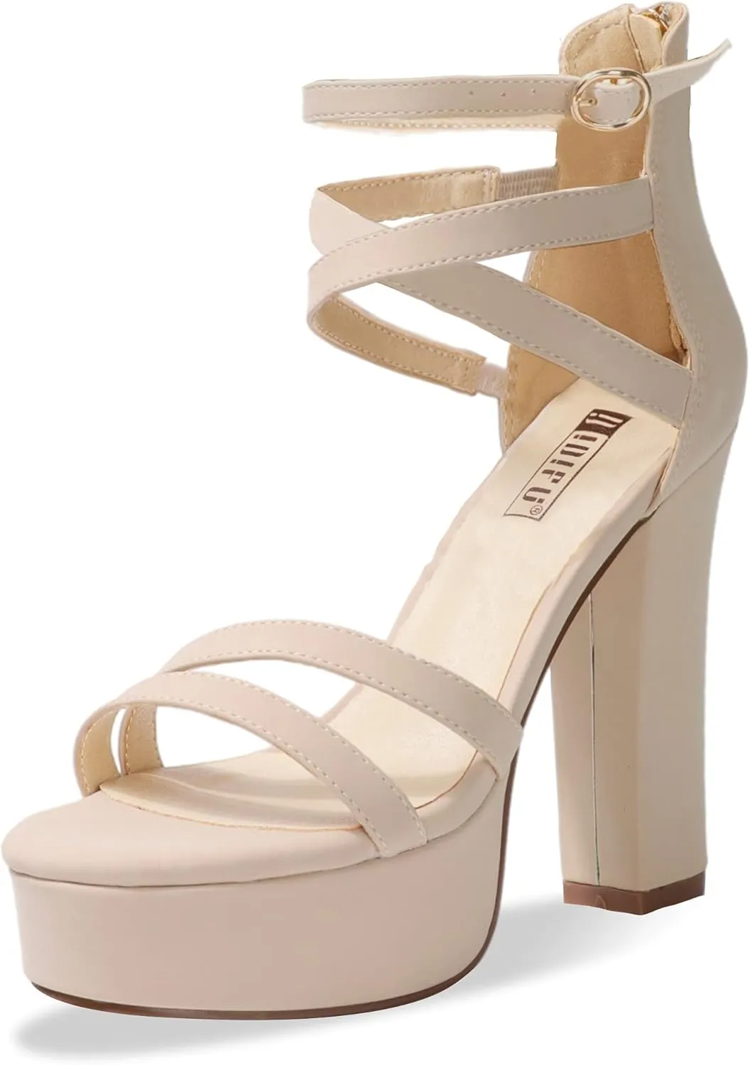 IDIFU Women's Platform Chunky High Heels Dress Sandals Open Toe Ankle Strap Strappy Wedding Bridal Party Dance Shoes For Women Bride