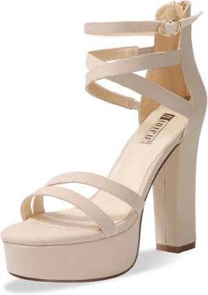 IDIFU Women's Platform Chunky High Heels Dress Sandals Open Toe Ankle Strap Strappy Wedding Bridal Party Dance Shoes For Women Bride