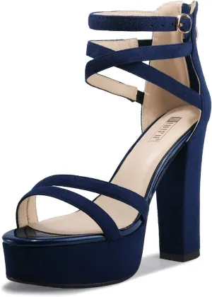 IDIFU Women's Platform Chunky High Heels Dress Sandals Open Toe Ankle Strap Strappy Wedding Bridal Party Dance Shoes For Women Bride