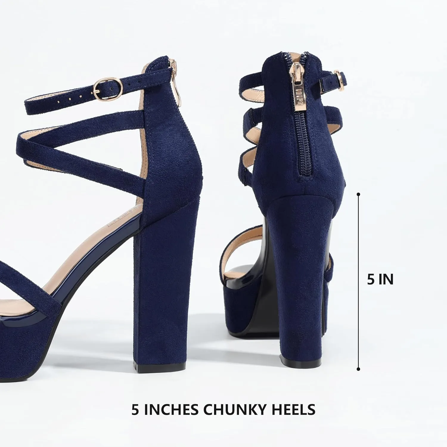 IDIFU Women's Platform Chunky High Heels Dress Sandals Open Toe Ankle Strap Strappy Wedding Bridal Party Dance Shoes For Women Bride