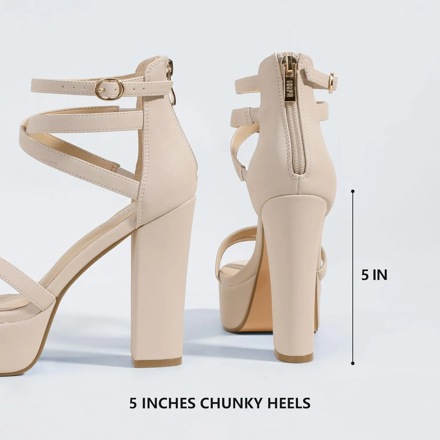 IDIFU Women's Platform Chunky High Heels Dress Sandals Open Toe Ankle Strap Strappy Wedding Bridal Party Dance Shoes For Women Bride