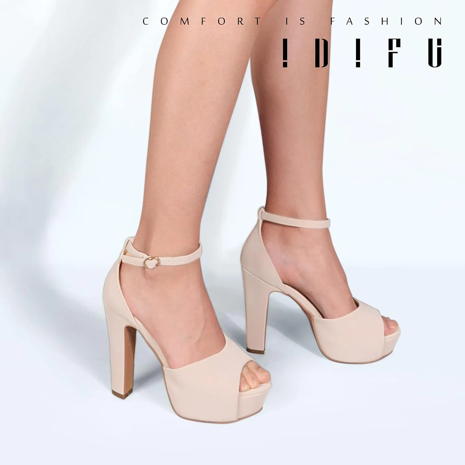 IDIFU Women's Platform Chunky High Heels Dress Sandals Peep Toe Ankle Strap Wedding Party Evening Shoes for Women Bride