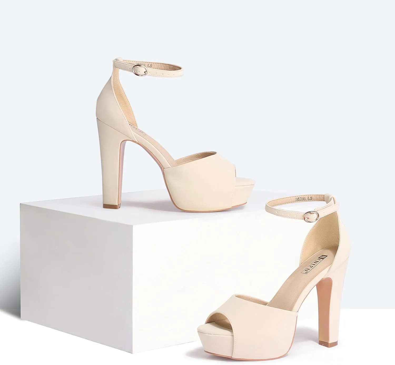IDIFU Women's Platform Chunky High Heels Dress Sandals Peep Toe Ankle Strap Wedding Party Evening Shoes for Women Bride