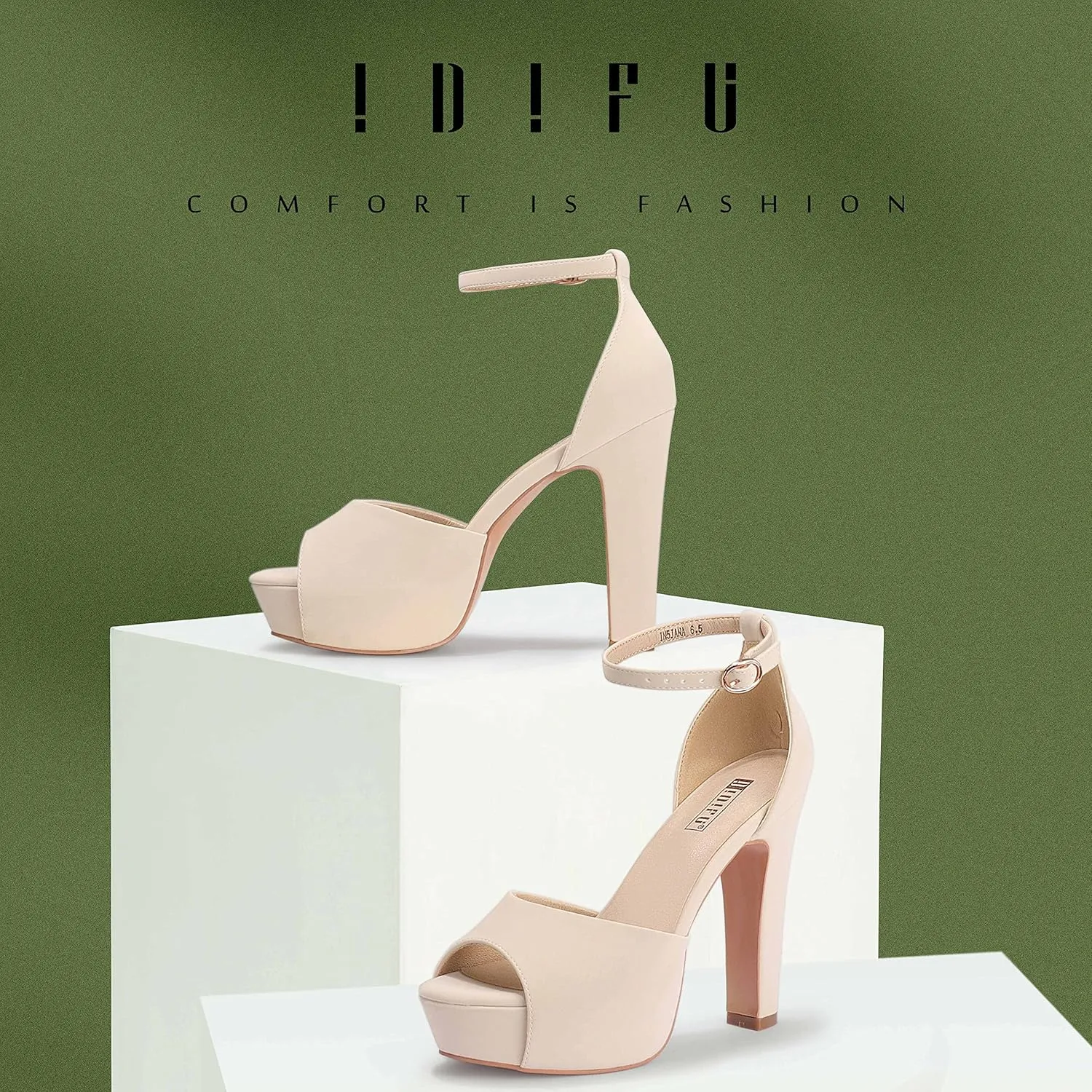 IDIFU Women's Platform Chunky High Heels Dress Sandals Peep Toe Ankle Strap Wedding Party Evening Shoes for Women Bride