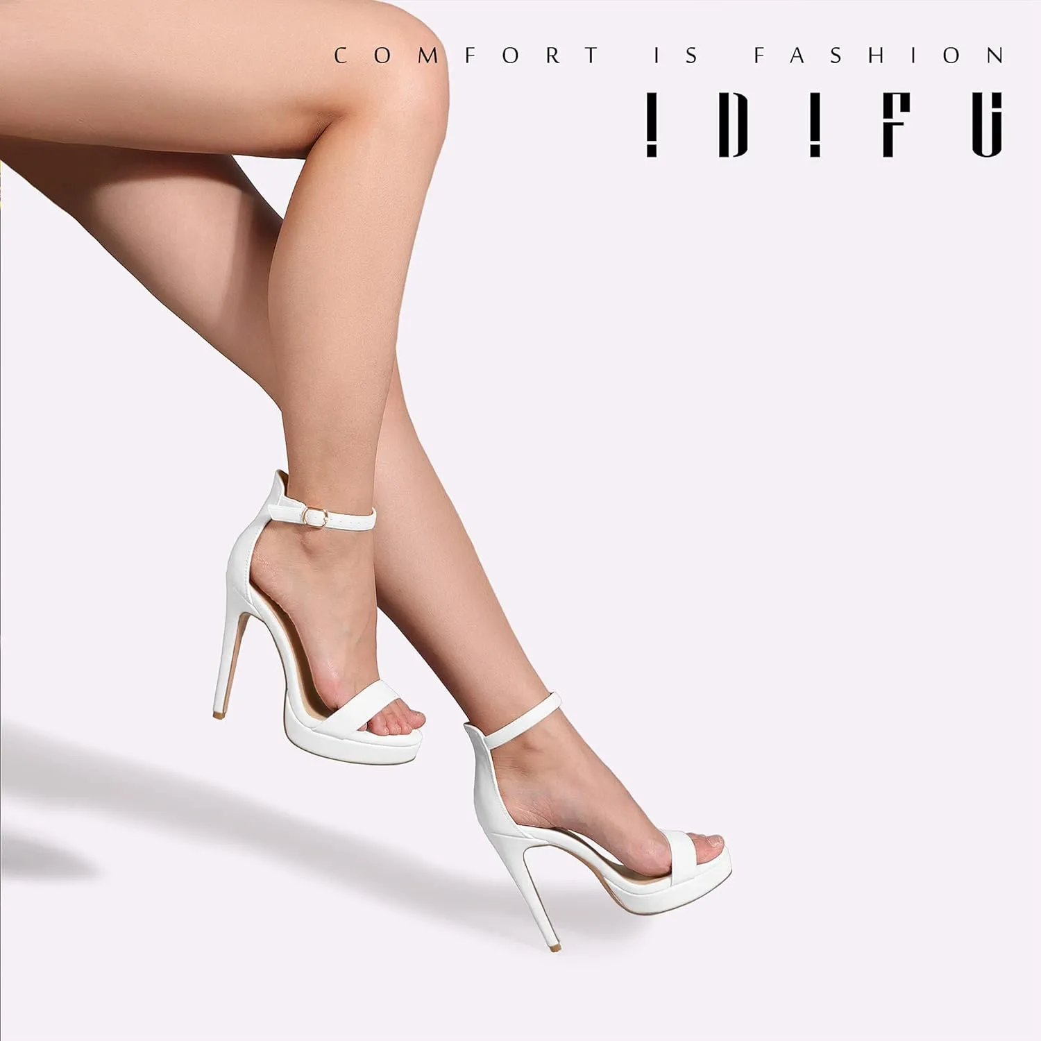 IDIFU Women's Stiletto High Heel Sandals Platform Open Toe Ankle Strap Dress Shoes for Women Bride Ladies in Wedding Bridal Party Homecoming