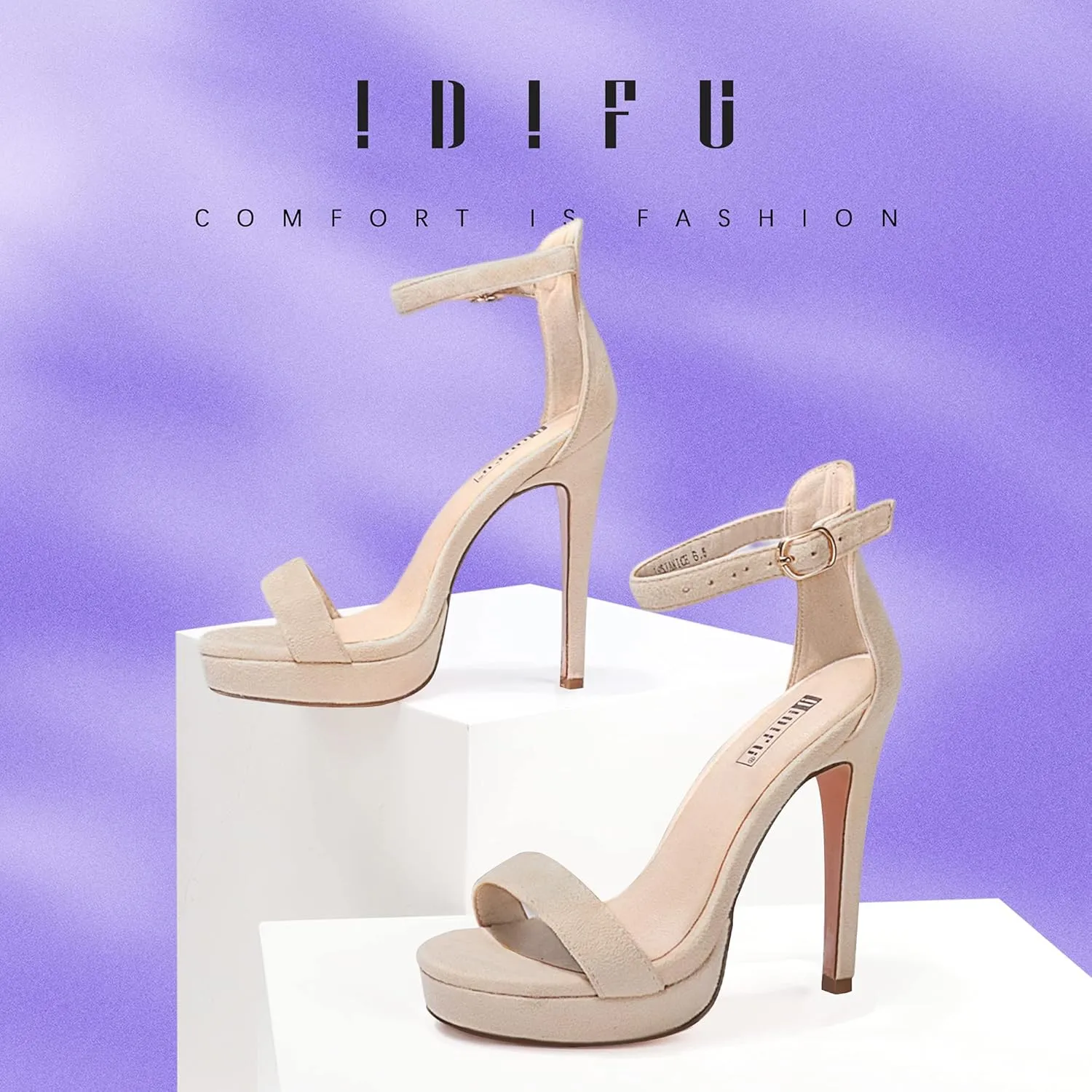 IDIFU Women's Stiletto High Heel Sandals Platform Open Toe Ankle Strap Dress Shoes for Women Bride Ladies in Wedding Bridal Party Homecoming